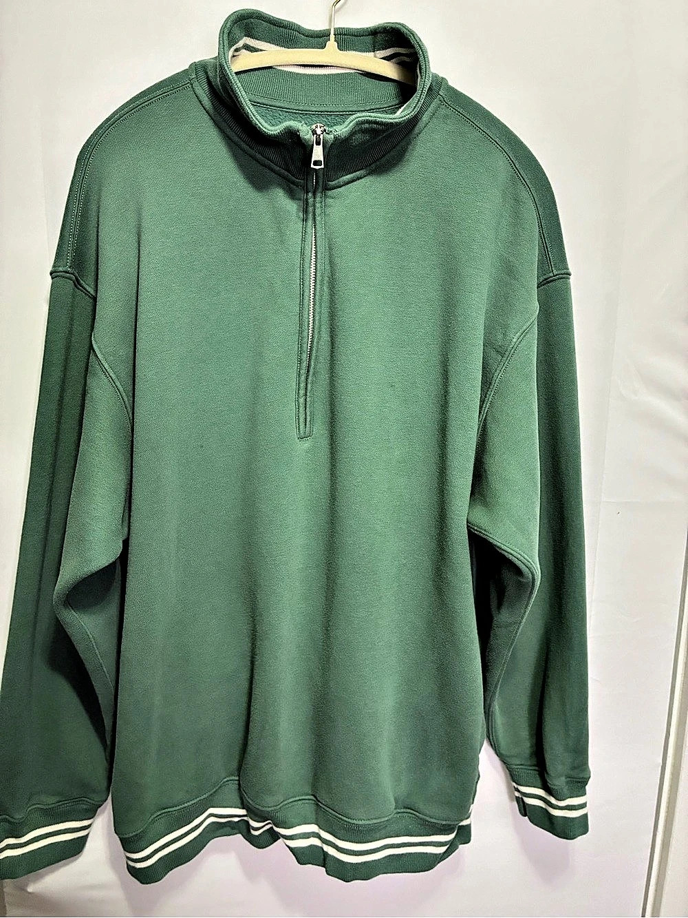 Abercrombie & Fitch Quarter Zip Stripe Detail Sweatshirt Men's Green